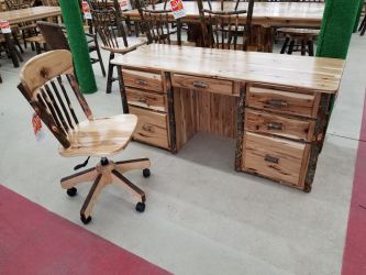 Double Pedestal Rustic Hickory Desk