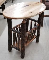 Rustic Hickory Oval Magazine Rack End Table