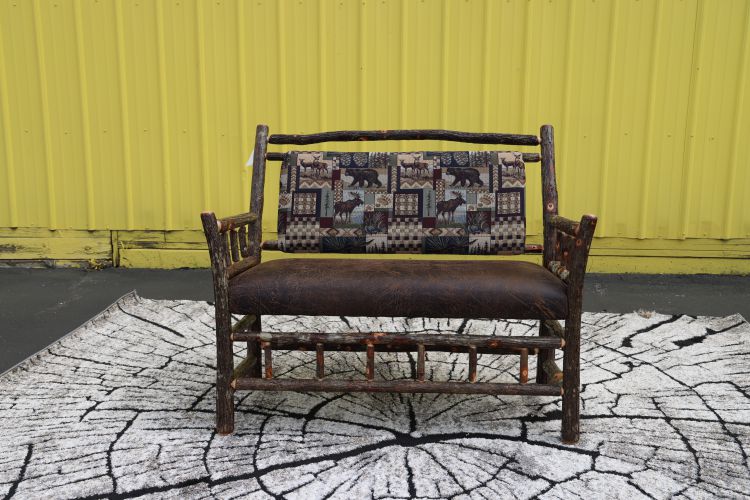 Hickory Upholstered Deacon's Bench
