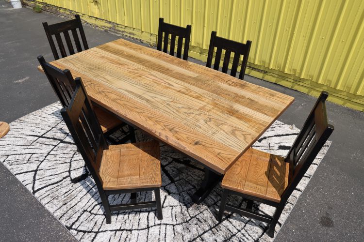 Oak New Barnwood Trestle Dining Table