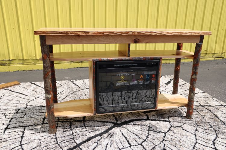 Hickory Entertainment Stand with Fireplace - Live Edge