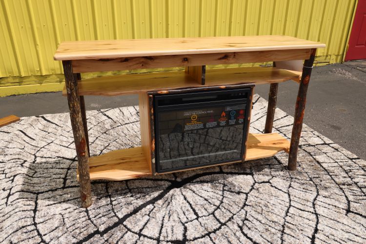 Hickory Entertainment Stand with Fireplace - Regular Edge